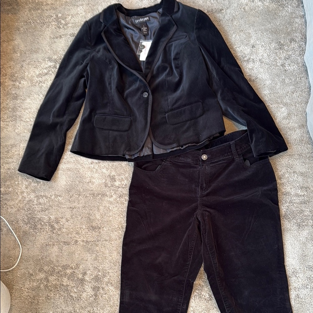 LANE BRYANT Black Velvet Blazer and Pants Set VELVET SUIT